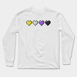 Row of Four Non-Binary Pride Flag Pixel Hearts Long Sleeve T-Shirt